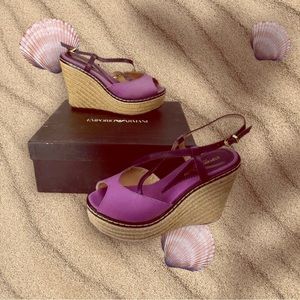 NIB ($485) Emporio Armani Sz40 BEAUTIFUL Purple Wedge Sandals